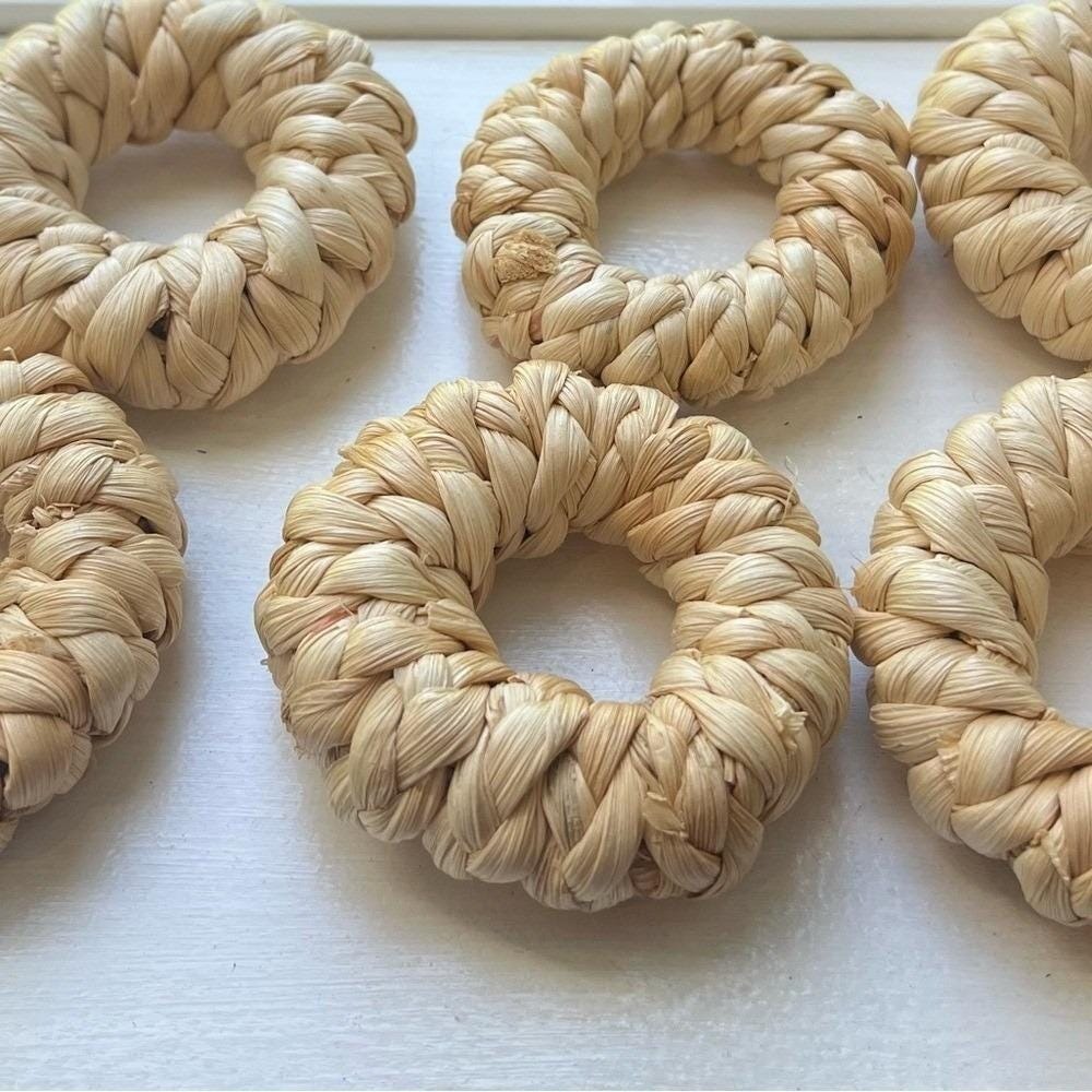 Vintage Straw Napkin Rings Set Of 6 Woven Natural Boho Farmhouse Table Decor